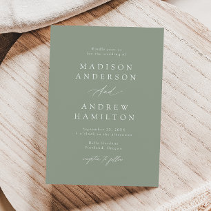 Invitation Élégant Mariage Calligraphie Vert Sauge