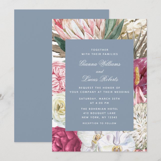Invitation Elégant Mariage campagnard floral Boho aquarelle (Devant / Derrière)