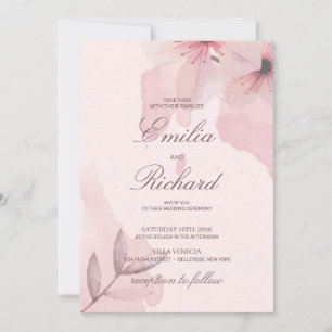 Invitation Élégant mariage campagnard floral en poudre rose d