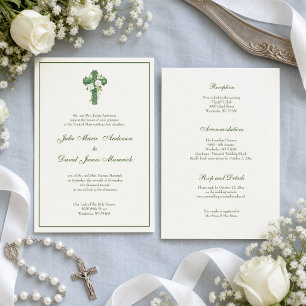 Invitation Élégant Mariage Catholique Irlandais Croix Celtiqu