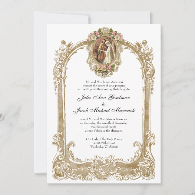 Invitation Élégant Mariage catholique traditionnel et récepti (Devant)