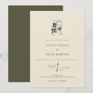 Invitation Élégant Mariage champagne Sage Green