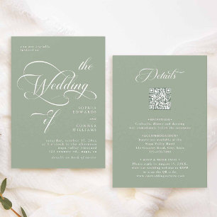 Invitation Élégant Mariage classe tout en vert d'un seul sage
