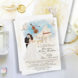 Invitation Élégant Mariage classique avec piano marié et cham