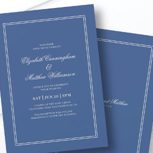 Invitation Élégant Mariage classique simple bleu et blanc