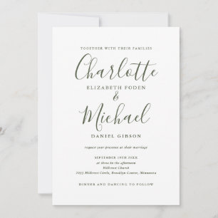 Invitation Élégant mariage code QR écriture Olive Green