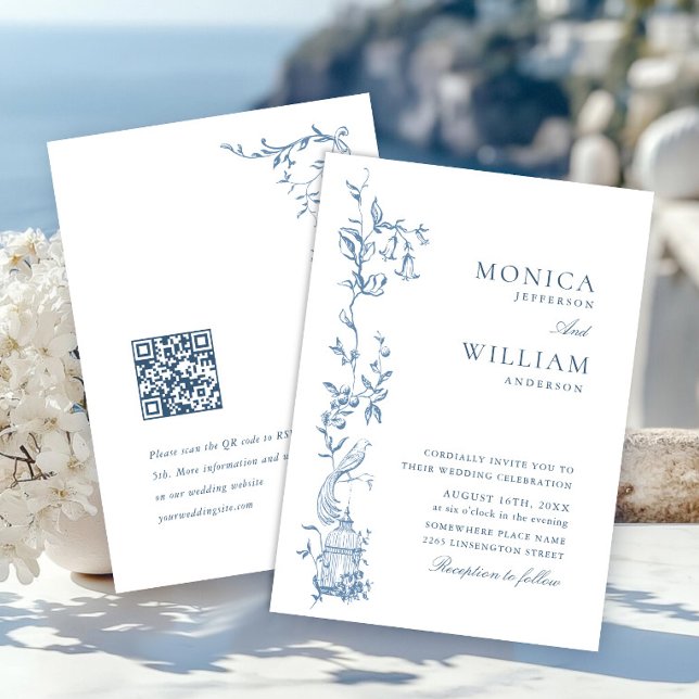 Invitation Élégant Mariage couleur bleu couleur orné victorie (Créateur téléchargé)