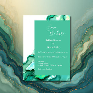 Invitation Elégant Mariage couleur marbre Turquoise Emerald