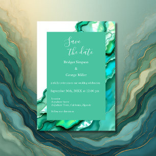 Invitation Elégant Mariage couleur marbre Turquoise Emerald