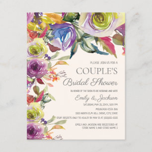 Invitation Élégant Mariage Couple Fleurs Violettes Dorées Sho