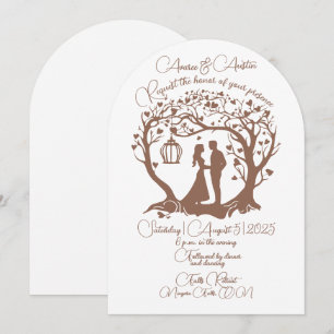 Invitation Elégant Mariage Couple Tree encadré Brown