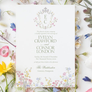 Invitation Élégant Mariage Crête de Fleurs Sauvages de Printe