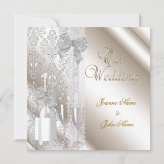 Invitation Elégant Mariage Damas Crème blanc Champagne