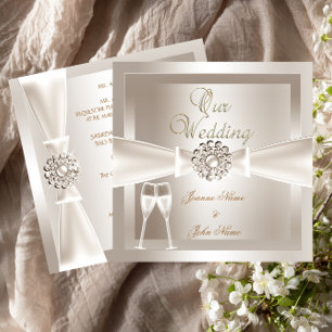 Invitation Elégant Mariage Damas Crème blanc Champagne