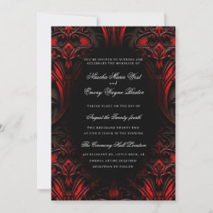 Invitation Elégant Mariage damassé gothique rouge et noir