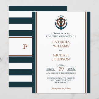 Invitation Élégant Mariage d'Ancres de la marine nautique