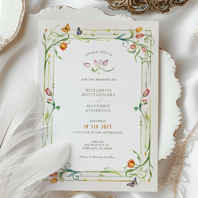 Invitation Élégant Mariage d'aquarelle à papillon floral (Créateur téléchargé)