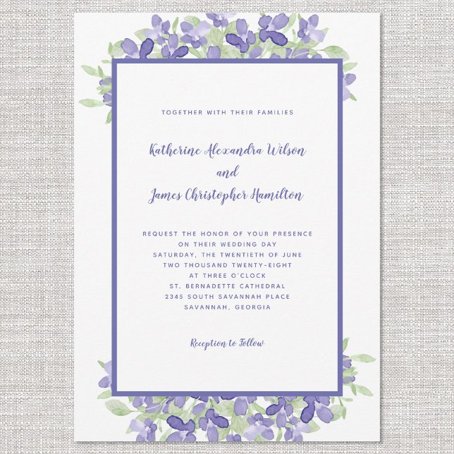 Invitation Élégant Mariage d'aquarelle bleu fleuri (Créateur téléchargé)