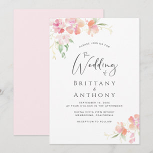 Invitation Élégant Mariage d'aquarelle de corail rose