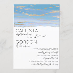Invitation Elégant Mariage d'aquarelle doré bleu ciel