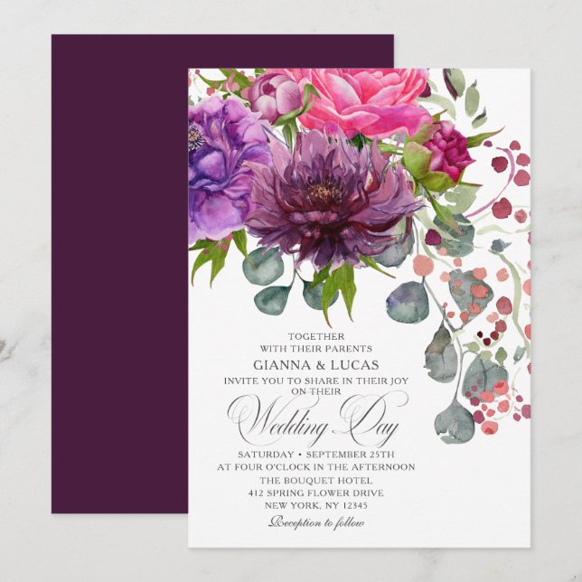 Invitation Elégant Mariage d'aquarelle monochrome (Devant / Derrière)