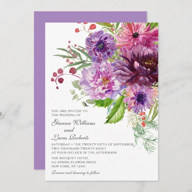 Invitation Elégant Mariage d'aquarelle monochrome (Devant / Derrière)