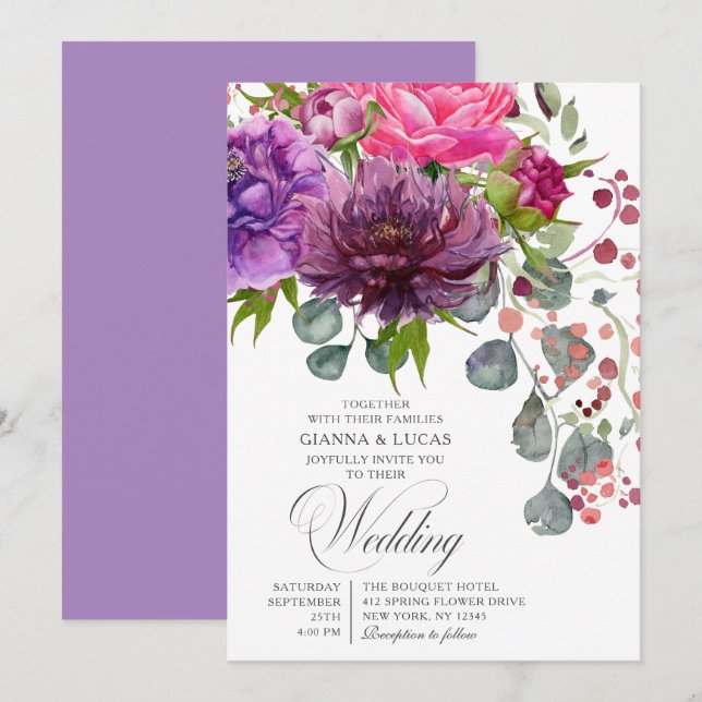 Invitation Elégant Mariage d'aquarelle monochrome (Devant / Derrière)