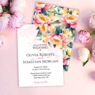 Invitation Élégant Mariage d'aquarelle romantique Peony