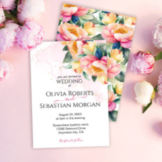 Invitation Élégant Mariage d'aquarelle romantique Peony