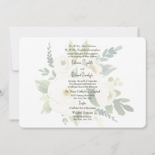 Invitation Elégant Mariage d'aquarelle rose blanche arrondi