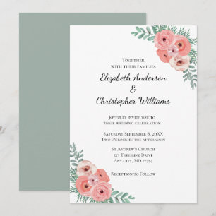 Invitation Élégant Mariage d'aquarelle rose et vert