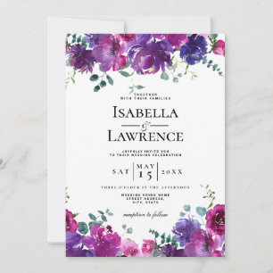 Invitation Élégant Mariage d'aquarelle rose violet