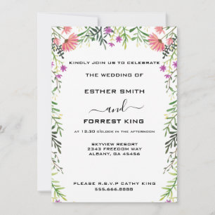 Invitation Élégant Mariage d'arbor rose et vert fleuri