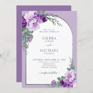 Invitation Élégant Mariage d'arc argenté violet de feuillage