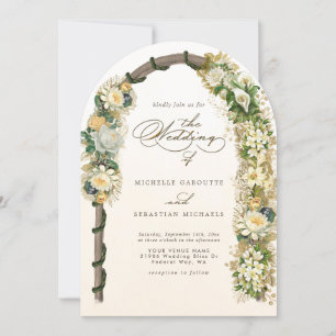 Invitation Élégant Mariage d'arc floral or blanc