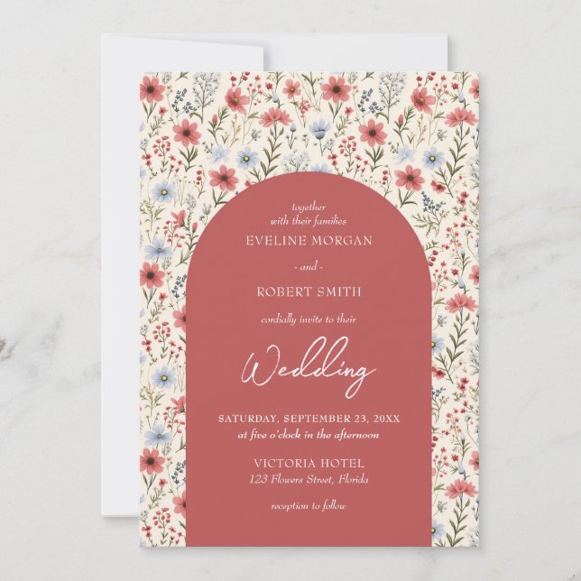 Invitation Élégant mariage d'arche de fleurs sauvages roses p (Devant)