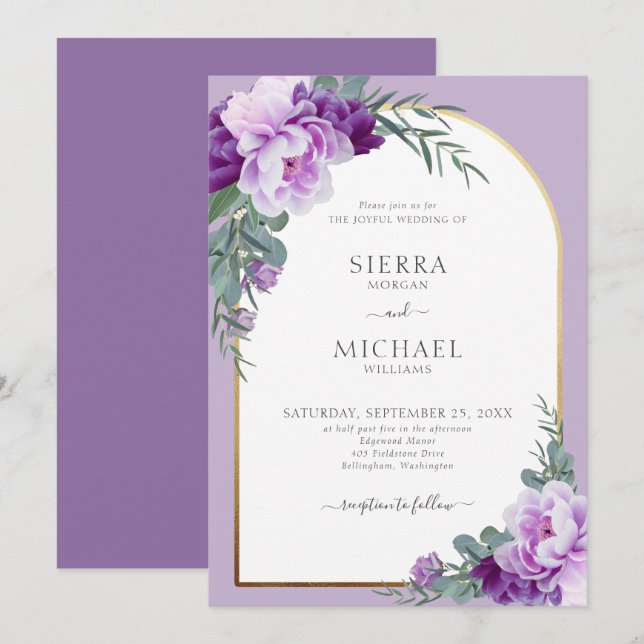 Invitation Élégant Mariage d'arche d'or en feuillage Floral v (Devant / Derrière)