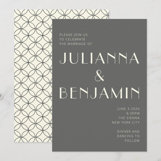 Invitation Élégant Mariage d'art rétro en ligne noire et blan (Devant / Derrière)