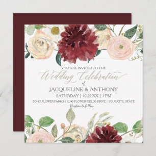 Invitation Élégant Mariage de automne Chrysanthemum Marsala R