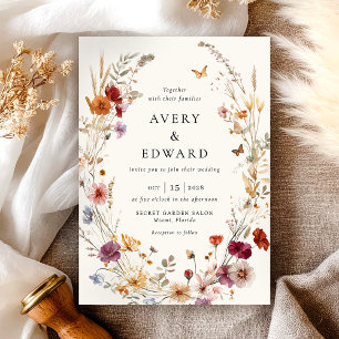 Invitation Elégant Mariage de automne Floral Boho