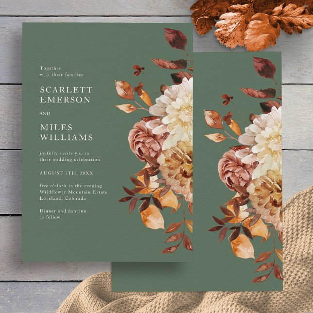 Invitation Élégant Mariage de automne Sage (Elegant Sage Green Fall Floral Wedding Invitation by Painted Paperie
)
