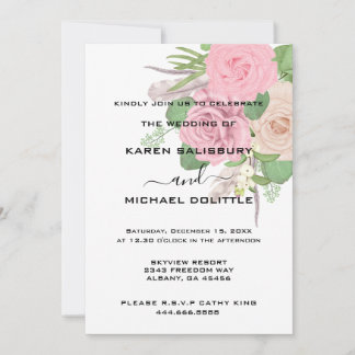 Invitation Élégant Mariage de bouquet rose fleuri Boho Retro