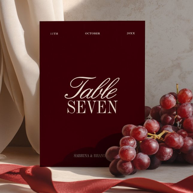 Invitation Élégant Mariage de Bourgogne et d'Ivoire Numéro de (Elegant Burgundy & Ivory Wedding Table Number)