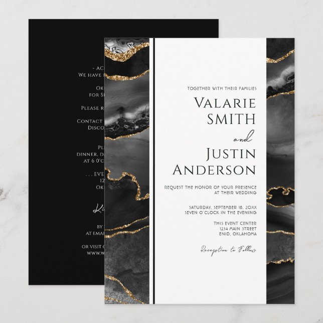 Invitation Élégant Mariage de budget d'âge noir tout en un (Devant / Derrière)