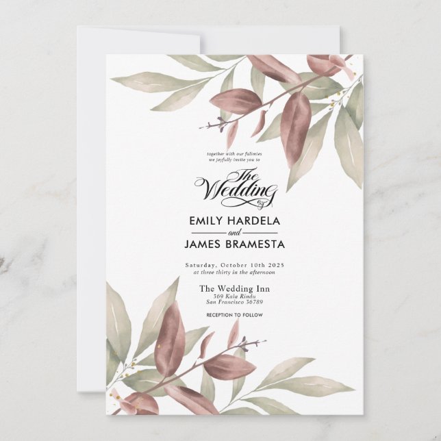 Invitation Elégant Mariage de budget d'aquarelle Eucalyptus (Devant)