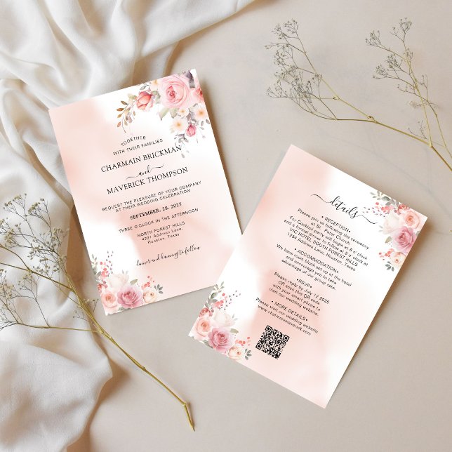 Invitation Élégant Mariage de budget floral rose Mist (Créateur téléchargé)