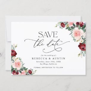 Invitation Elégant mariage de Burgundy Sauvez la date