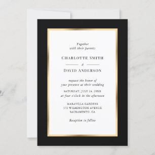 Invitation Élégant Mariage de cadre Black Gold