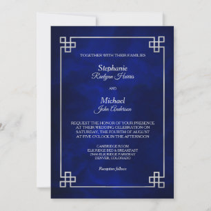 Invitation Elégant Mariage de cadre bleu argent