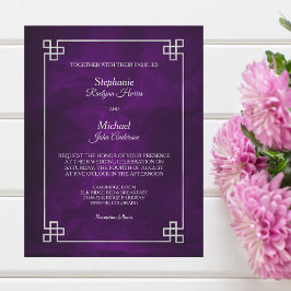 Invitation Élégant Mariage de cadre en argent violet